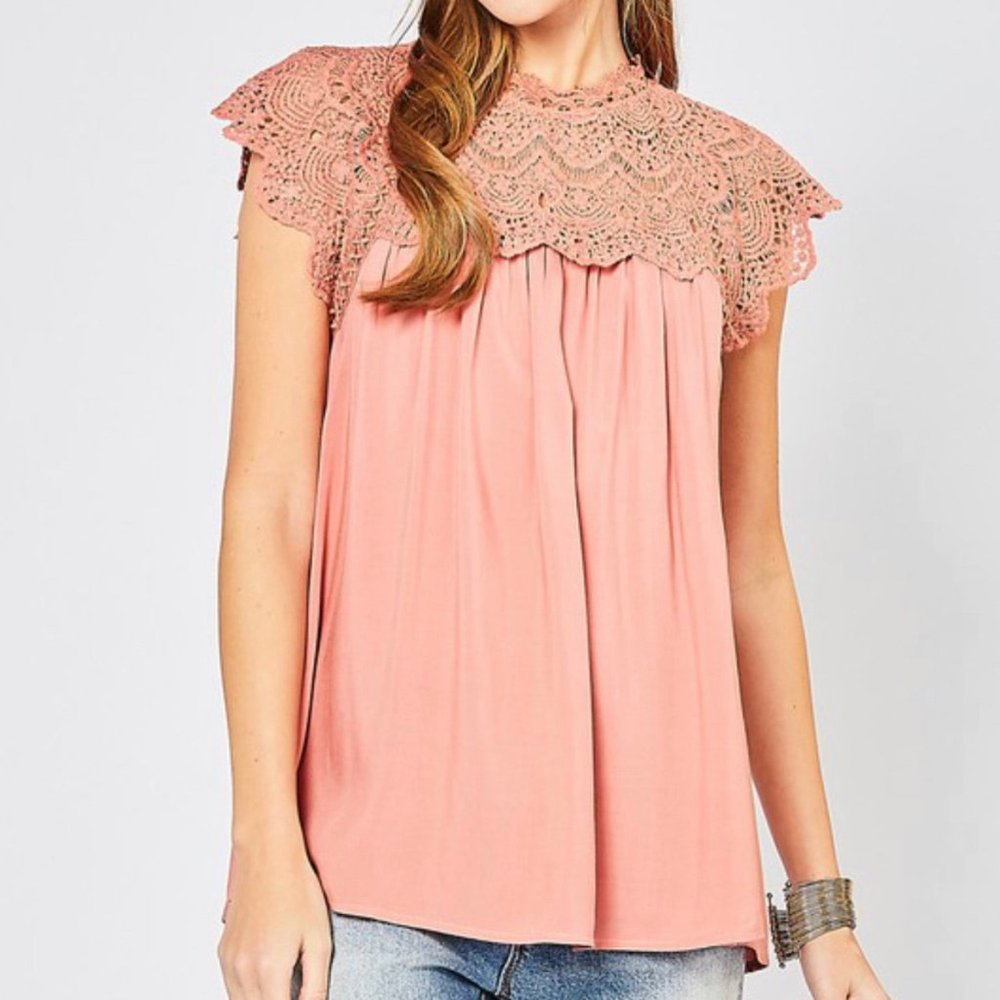 Entro Purple Crocheted Lace Cap Sleeve Top - Small